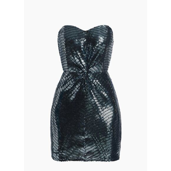 Ramy Brook Women's Daya Sequined Strapless Minidress Navy Disco Knit sz 14 - Picture 4 of 7